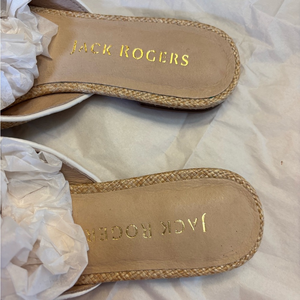 Jack Rogers Raffia Bow Tan and White Bow Mules, size 8 - Picture 3 of 5